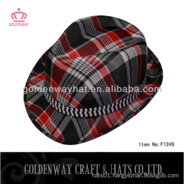 Cheap promotional checkered fedora hat polyester